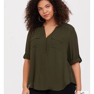 HARPER - OLIVE GEORGETTE PULLOVER BLOUSE
